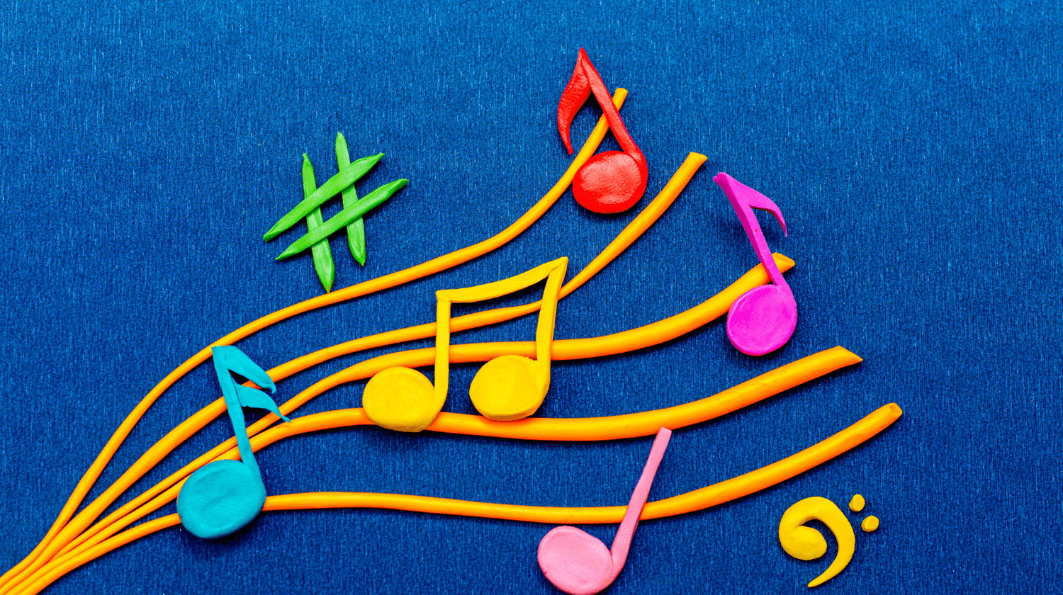Colorful music notes representing YouTube music, ambient piano content and digital music distribution
