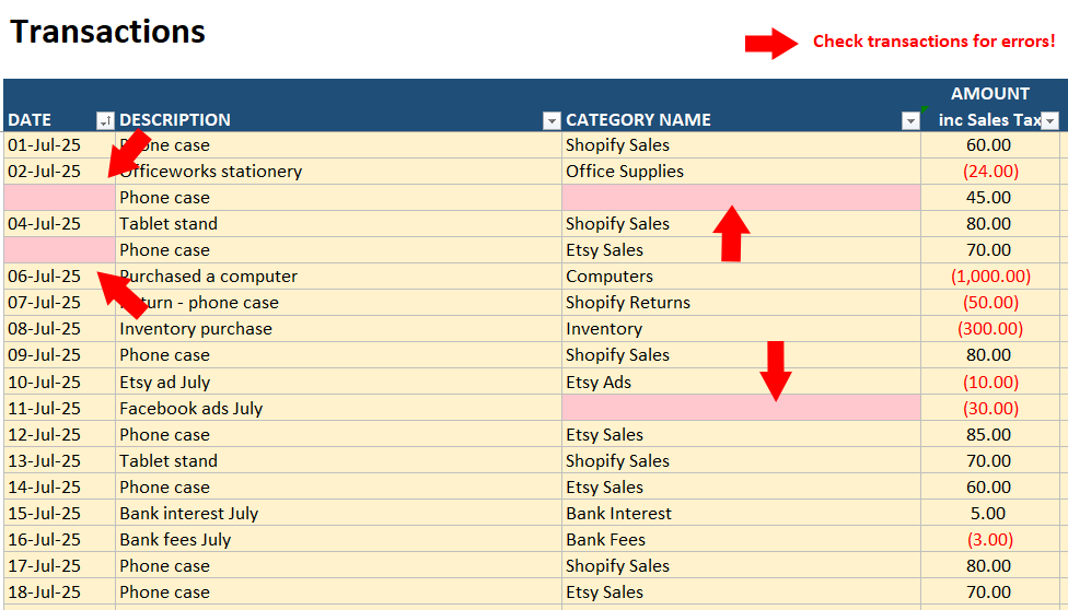 error checking usa bookkeeping template