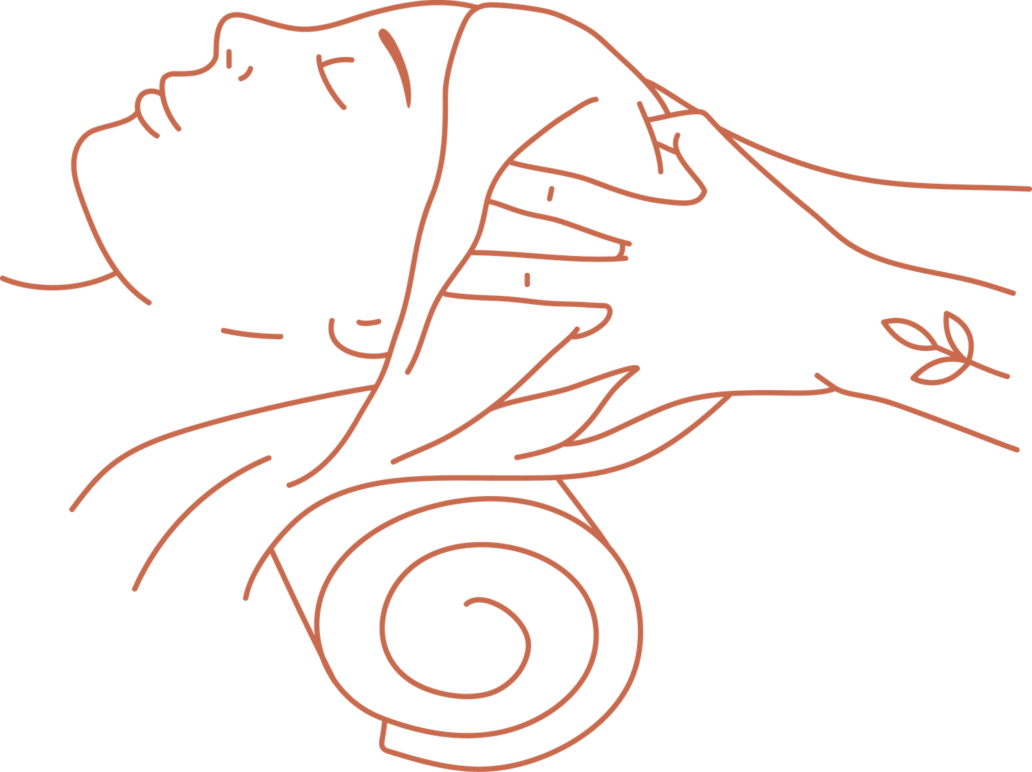 Line drawing of hands gently massaging a person’s head, symbolizing therapeutic touch and bodywork