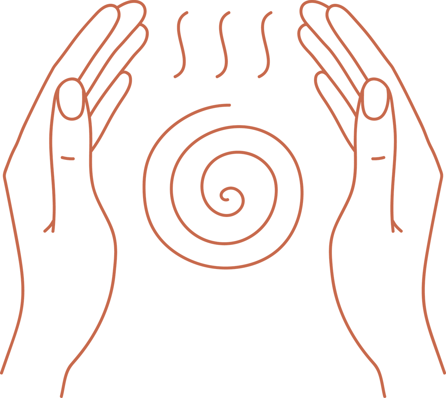 Hands holding a spiral symbol, evoking inner transformation and somatic healing