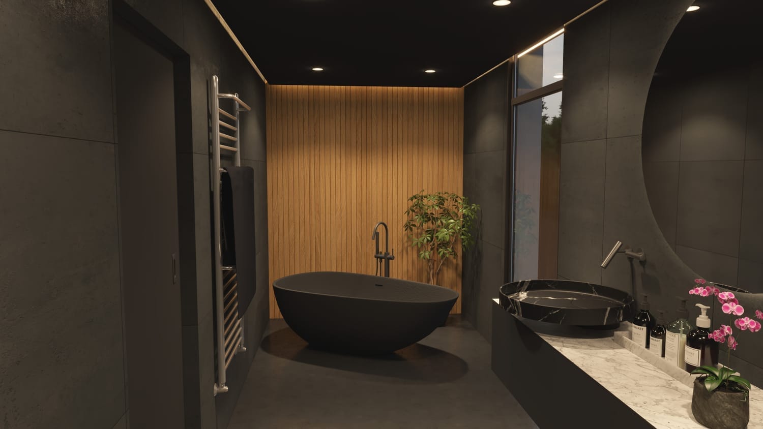Salle de bain moderne en bois et ardoise