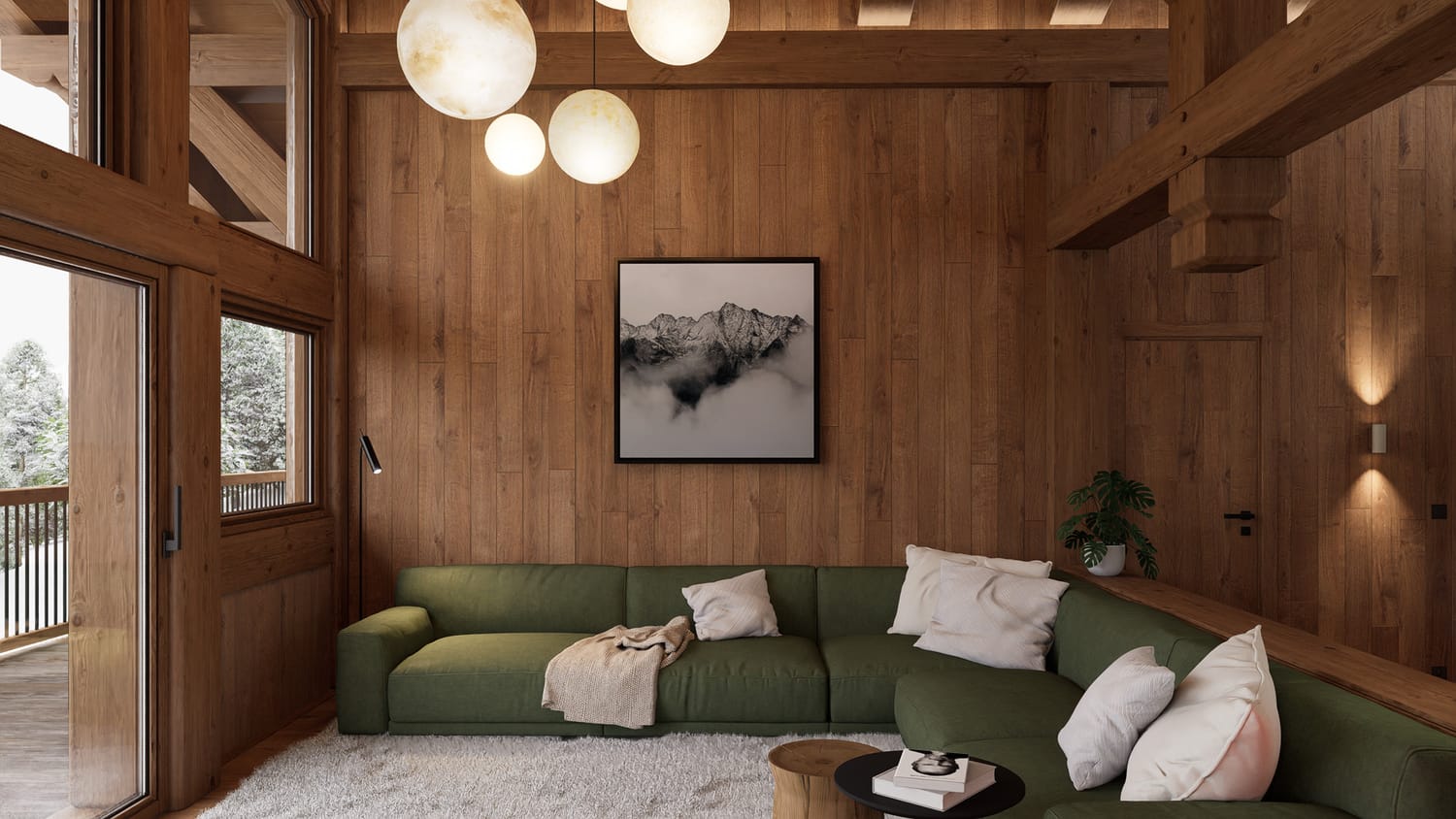 Salon avec bardage en bois