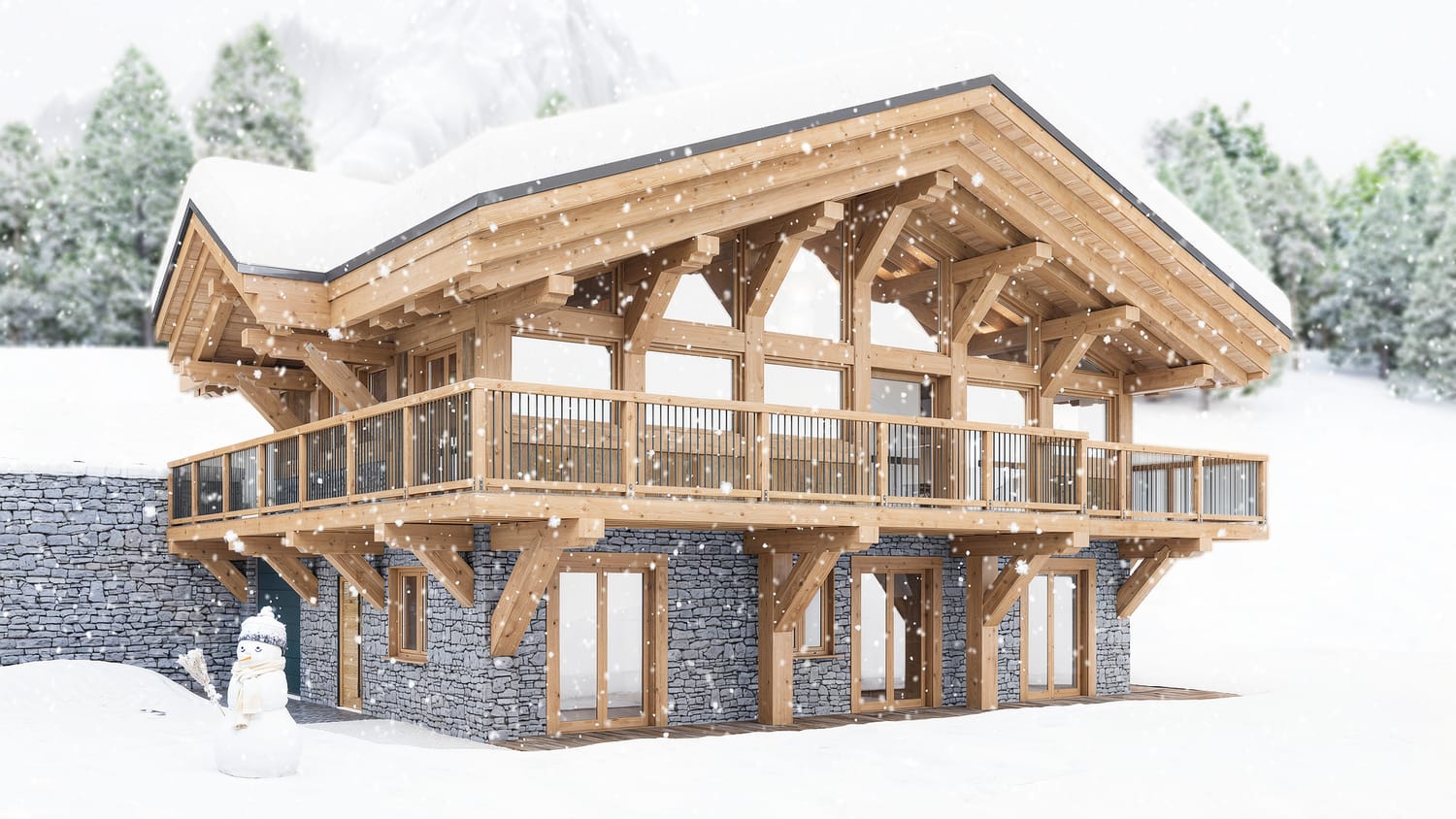 Chalet Face avant sous la neige
