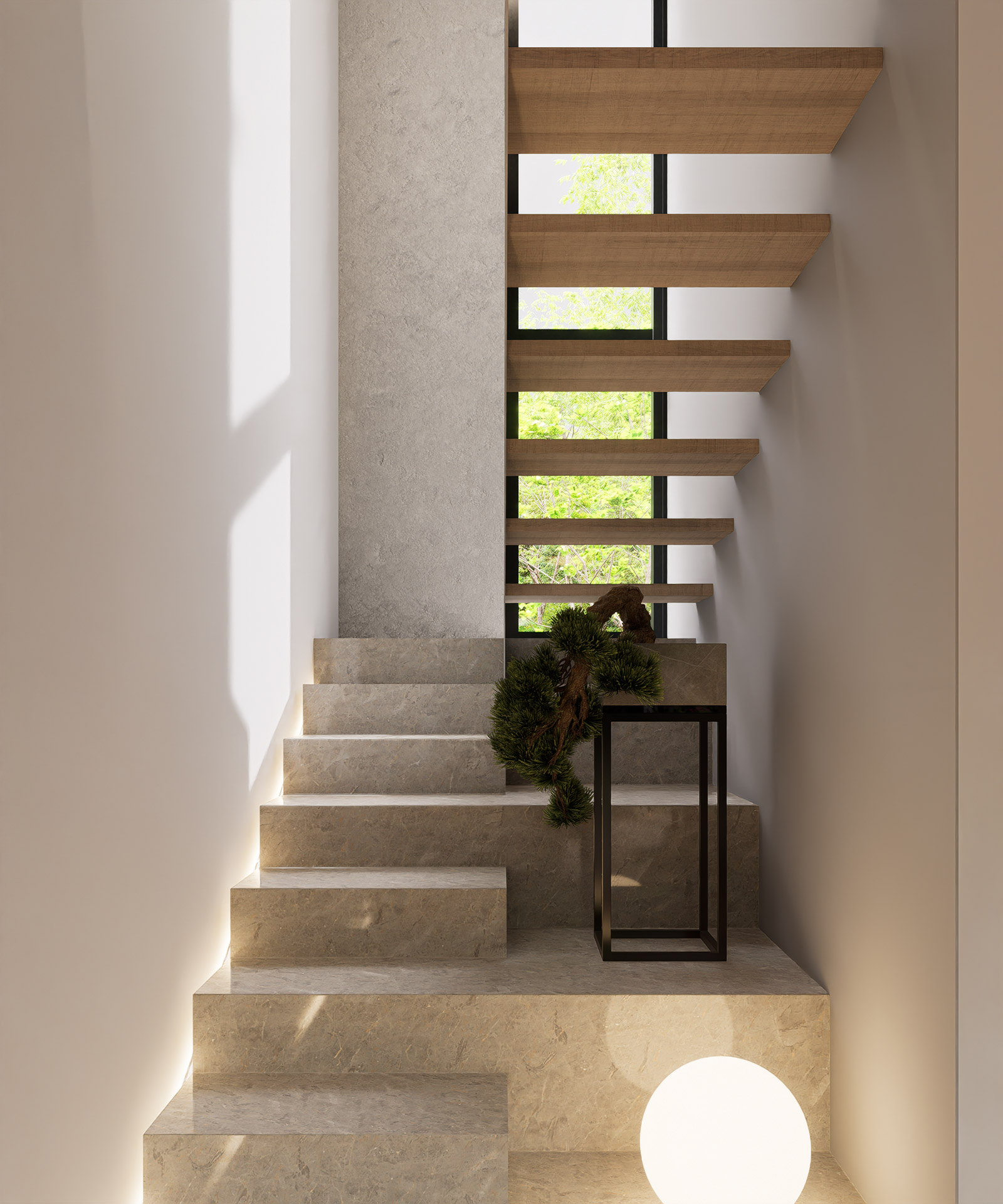 Escalier en pierre et bois