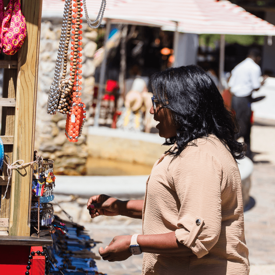 Avril exploring the jewellery local market.