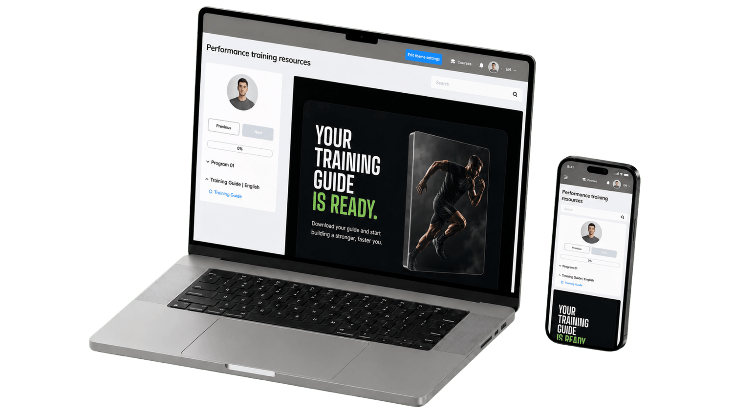 DoneFunnel course area displayed on a laptop and mobile phone