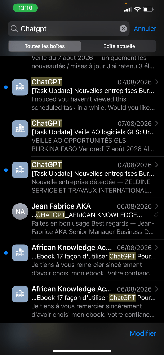 Capture réelle des alertes automatiques ChatGPT