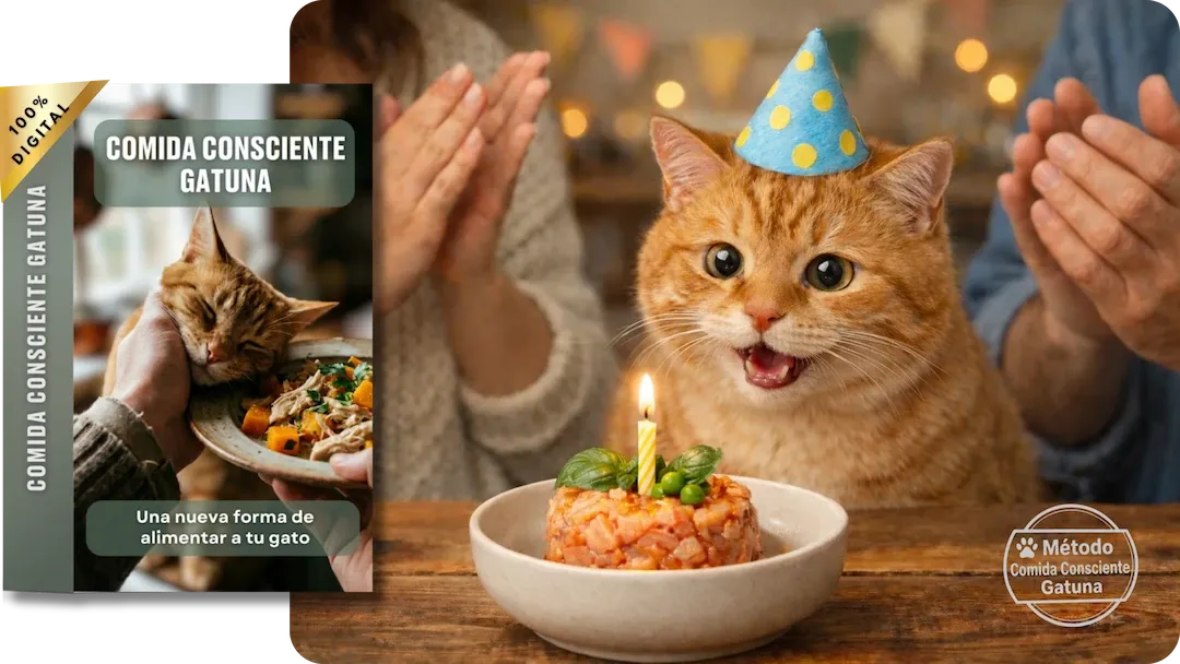 Imagen humanos celebran cumpleaños a gatito + Ebook principal