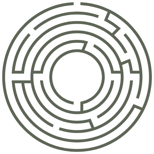Maze icon illustrating indecision, analysis paralysis, and chronic overthinking treated through subconscious rewiring.