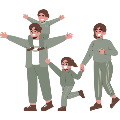 Illustration of family representing love, responsibility, and work-life balance – supported through subconscious coaching.