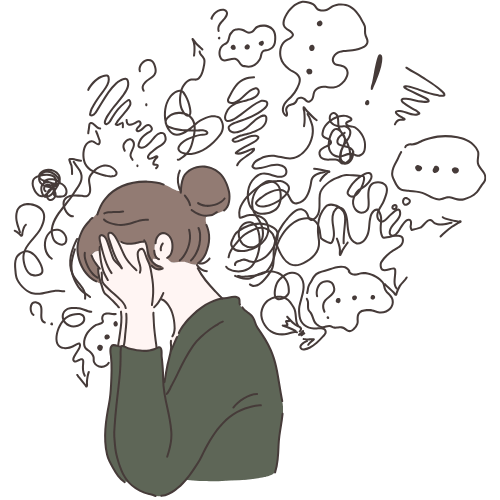 Person surrounded by anxious thoughts representing RARM certification for rapid anxiety reduction.