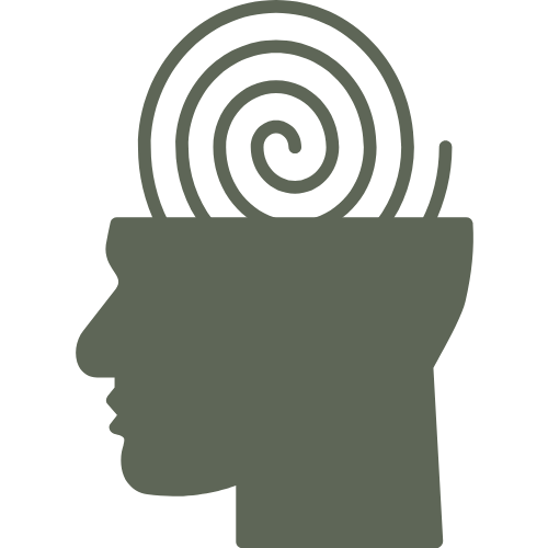 Silhouette of a person with spiral brain, representing subconscious transformation and hypnotherapy