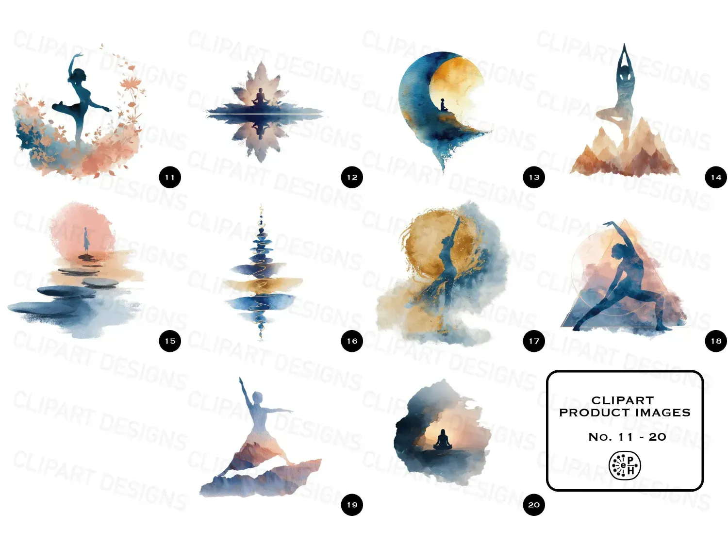 Embrace tranquility with 20 serene watercolor yoga cliparts images. Transform your space into a peaceful retreat. Explore now!