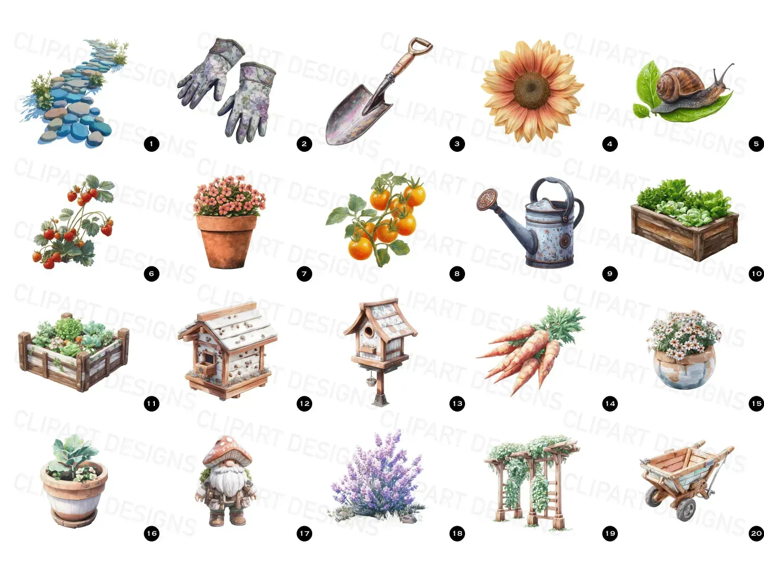 Transform your space with vibrant garden-themed digital art, 20 garden and nature clipart design for joy, serenity & creativity. Download your whimsy now!