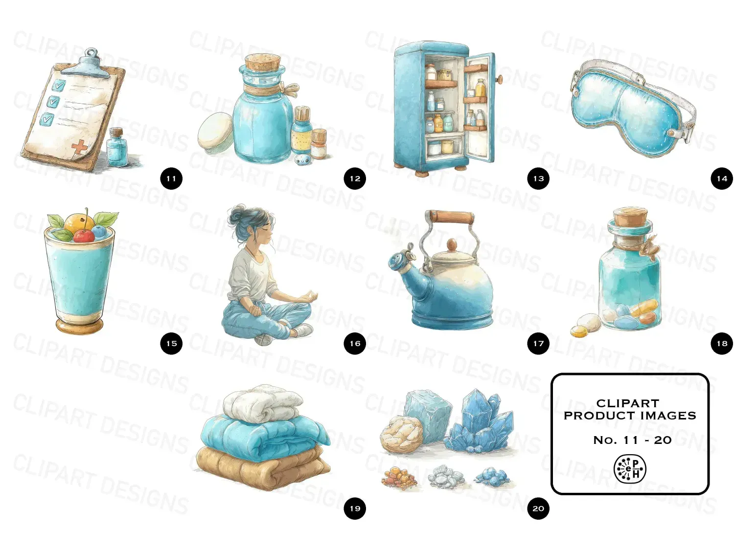 Transform your self-care routine with 20 adorable selfcare-themed watercolor style transparent clipart images. Perfect for Journals and Planner Usage.