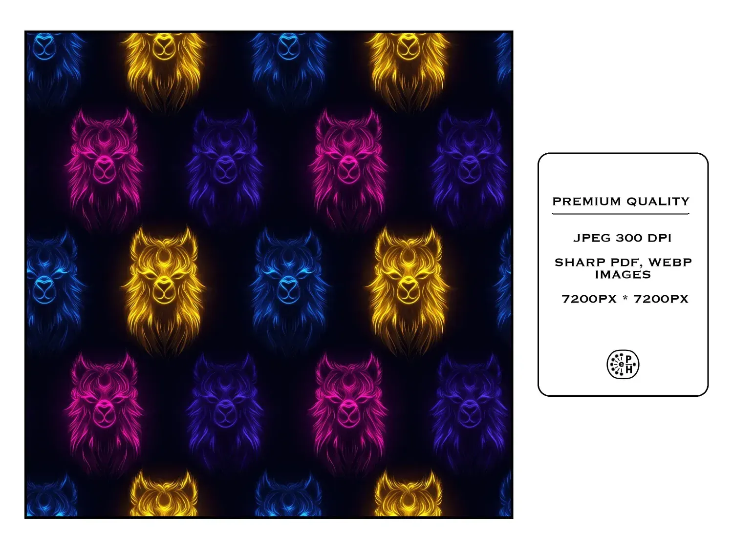 Light up your space with these 20 vibrant neon farm animal faces seamless patterns. Perfect for decor, DIY, and fashion.