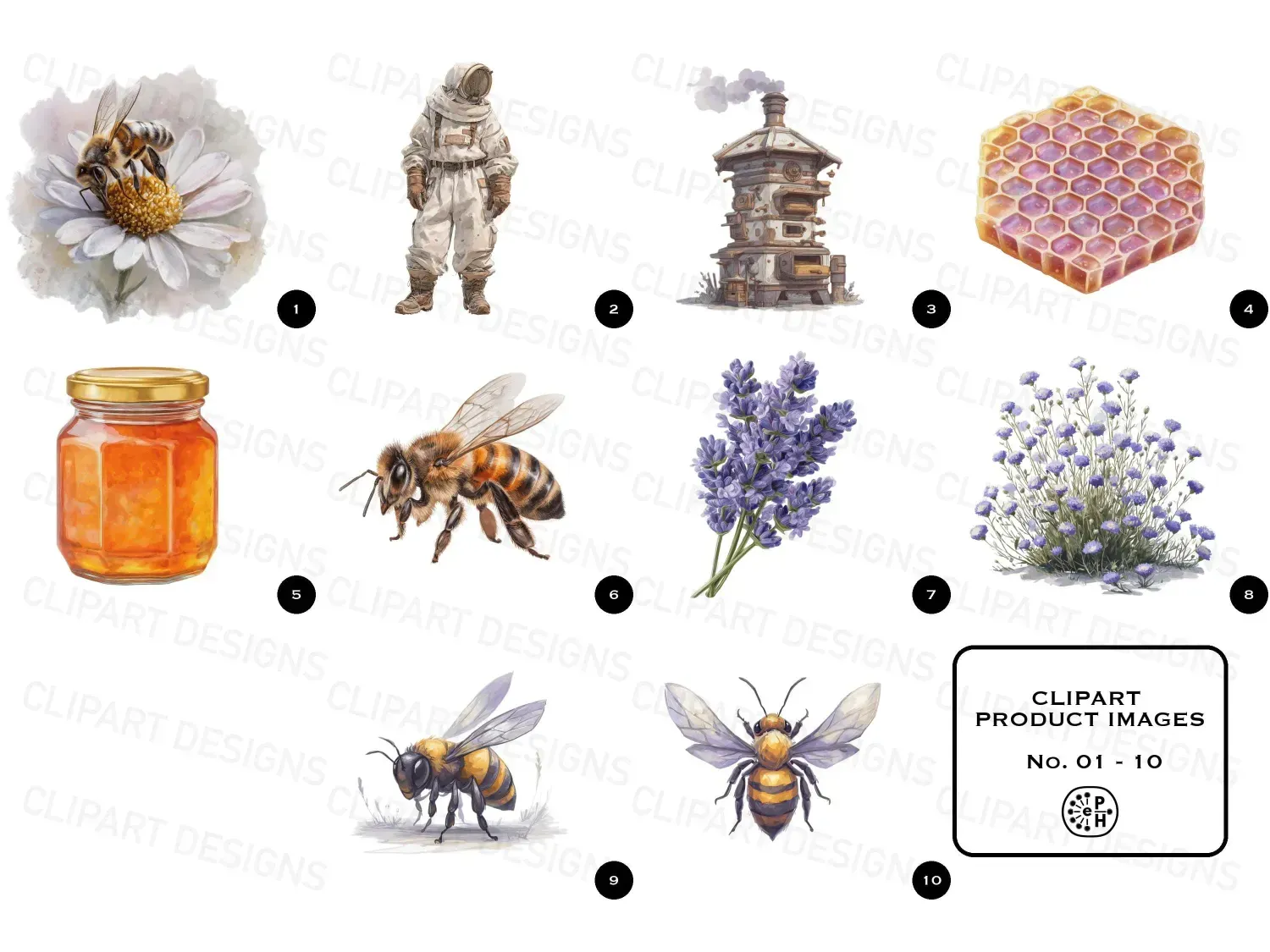Watercolor bee clipart bundle with 20 cute designs. For joyful DIY projects. Transform your space with enchanting pastel designs!
