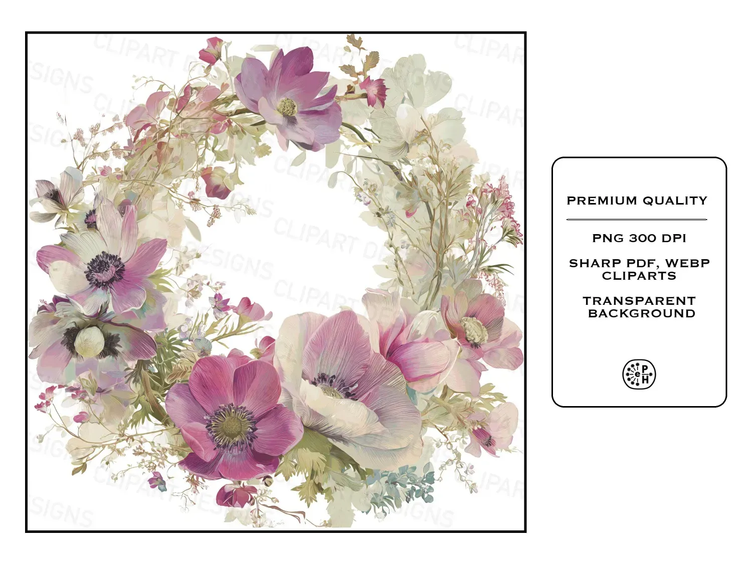 Enchant your decor with our transparent watercolor flower wreath clipart collection. 20 stunning magenta floral wreath clipart designs for your projects! For wedding creatives and diy projects.
