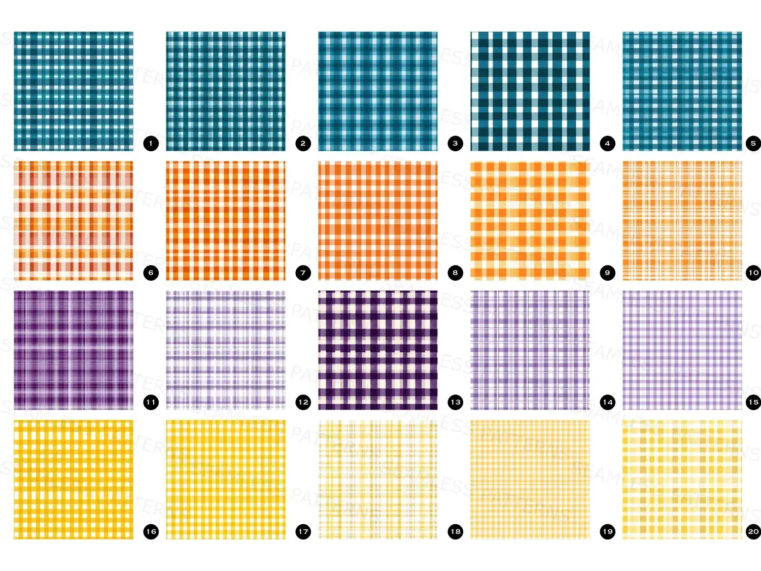 Find here our 20 Gingham Seamless Pattern Bundle Designs! 20 vibrant, timeless designs perfect for crafts, home decor, and fashion.