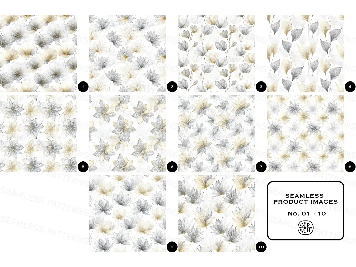 Explore this seamless floral pattern bundle with 20 designs featuring elegant Anemone, Aster, and Bluebell designs for stunning wallpapers and decor