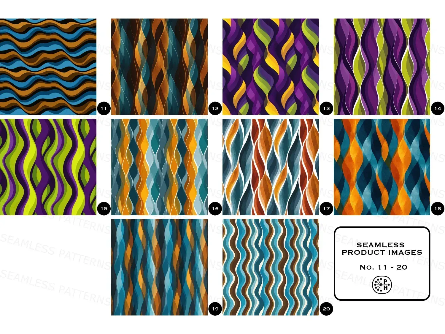 Transform your space with 20 stunning wavy art seamless pattern designs in vibrant Butter Yellow and Charcoal and more color tones! This bundle is perfect for retro decor and gifting.