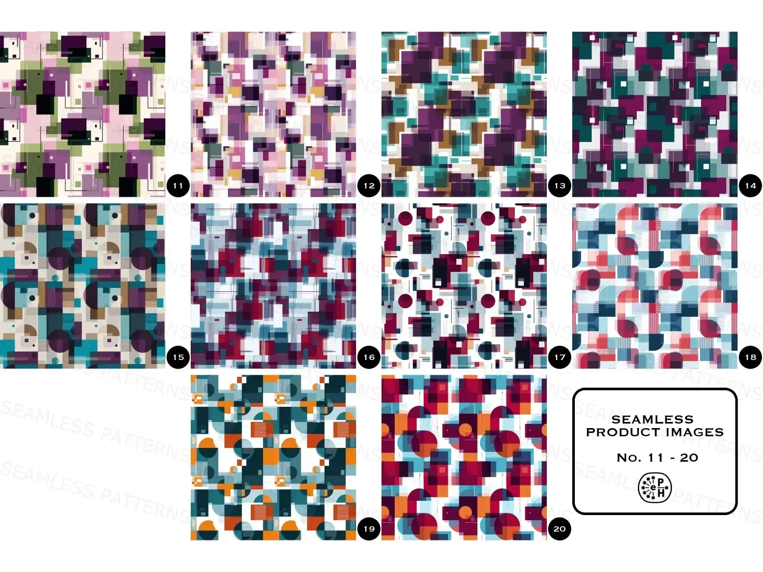 Transform your space with these 20 seamless retro geometric pattern designs. This bundle features vivid colors and expressive shapes await! Download now!