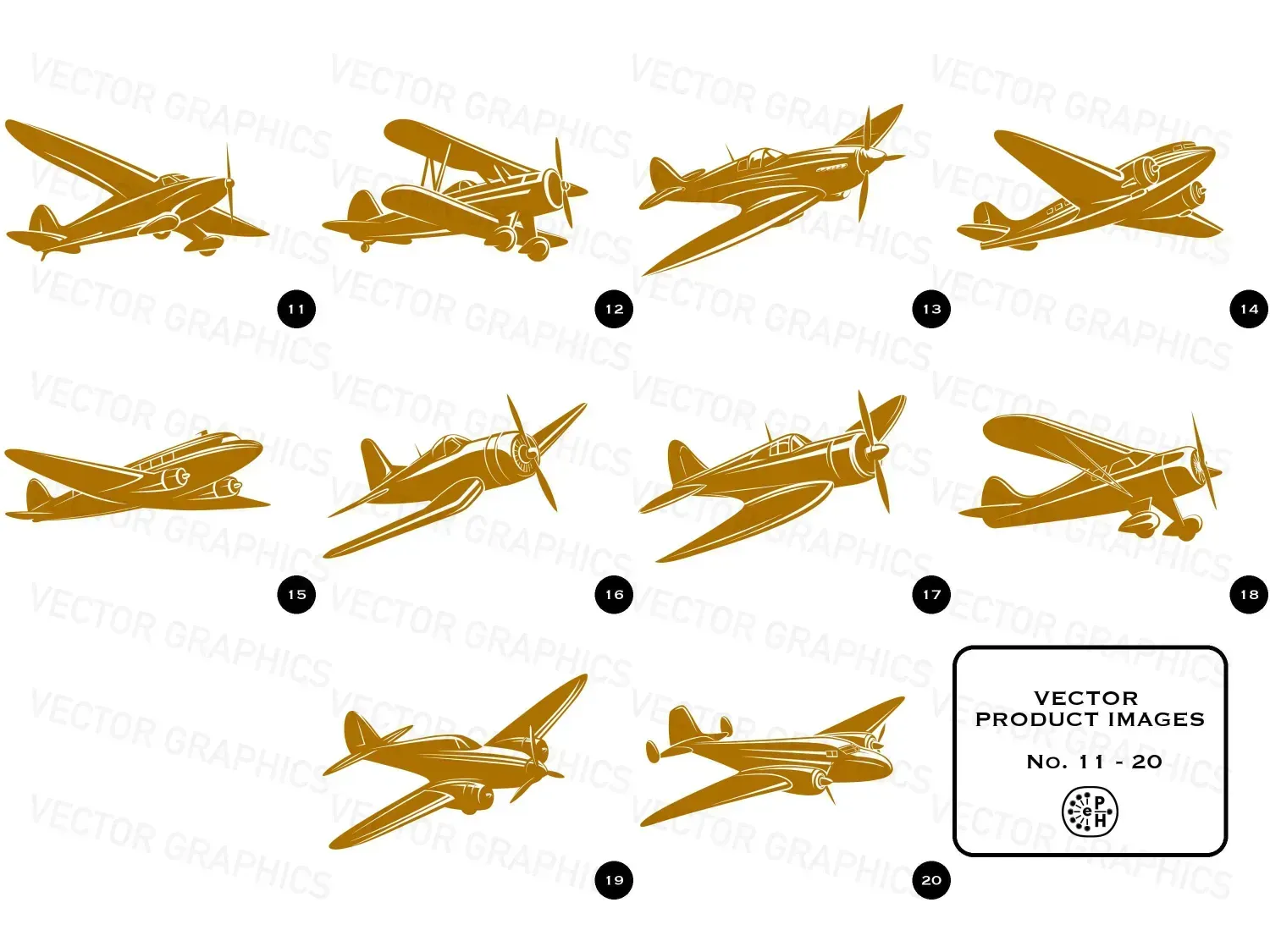 Find here our vintage aircraft vector designs bundle with 20 designs. Sleek, black vectors perfect for retro themes and unique branding!