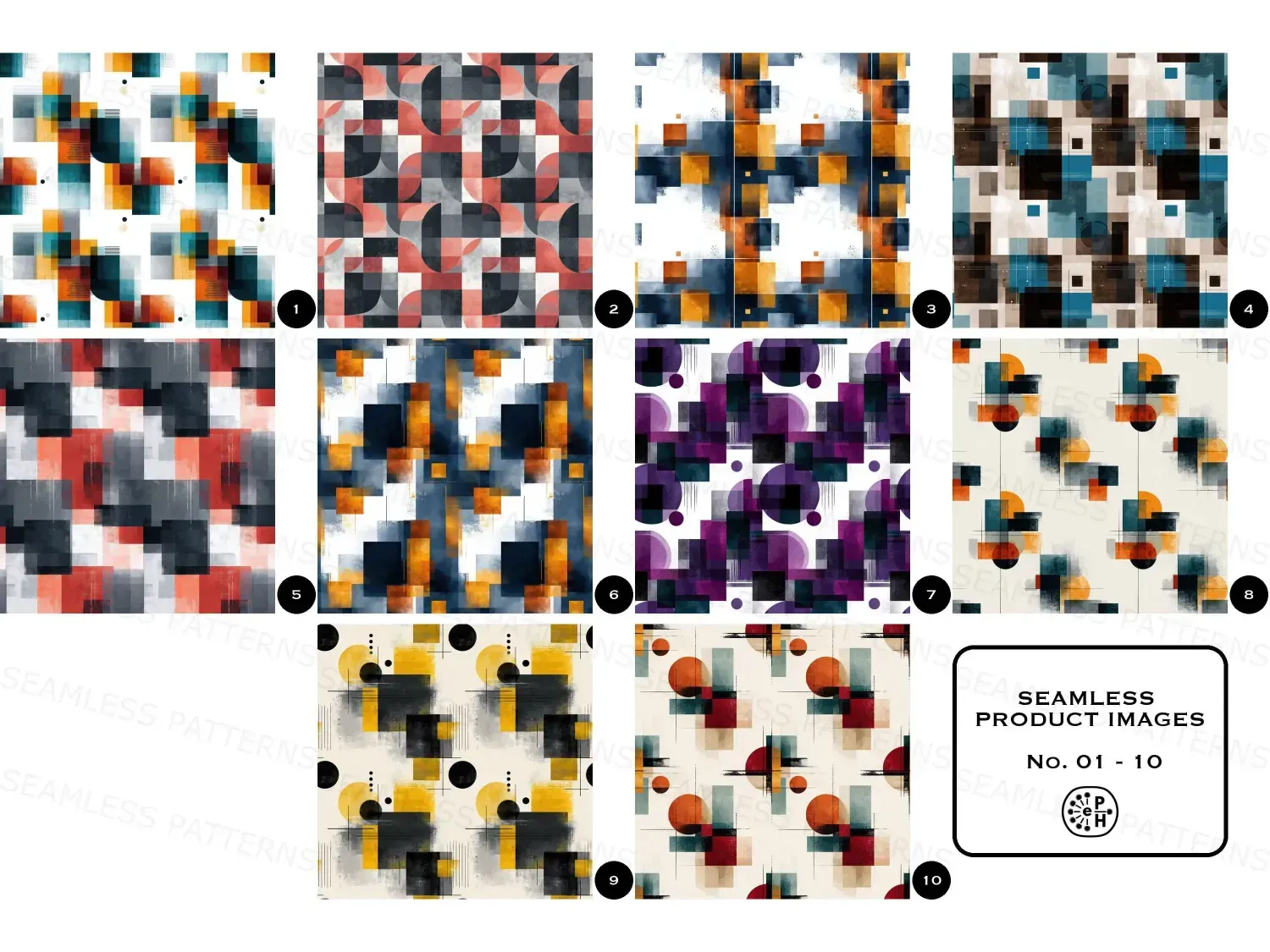 Vintage geometric retro futurism noisy naturalism seamless pattern clipart bundle: 20 vibrant, seamless designs to elevate your crafts and home decor. Unleash your creativity.