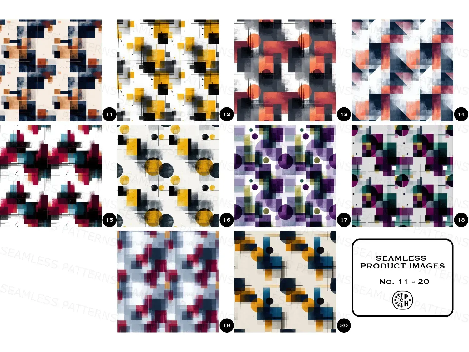 Vintage geometric retro futurism noisy naturalism seamless pattern clipart bundle: 20 vibrant, seamless designs to elevate your crafts and home decor. Unleash your creativity.