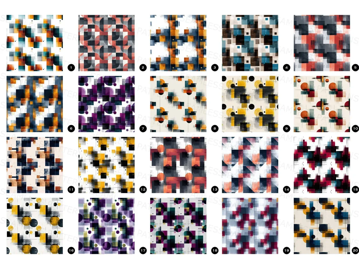 Vintage geometric retro futurism noisy naturalism seamless pattern clipart bundle: 20 vibrant, seamless designs to elevate your crafts and home decor. Unleash your creativity.