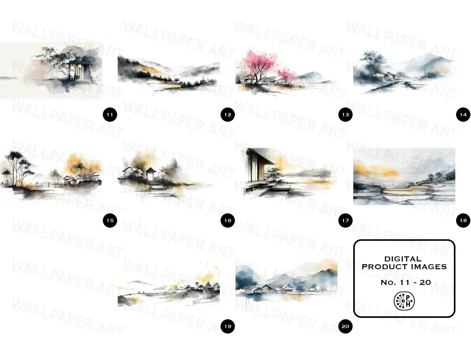Explore serene Japanese countryside life with this minimalist wall art bundle featuring traditional themes, muted colors, and tranquil landscapes. Perfect for enhancing meditative spaces. These 20 designs bring calm into your home today!