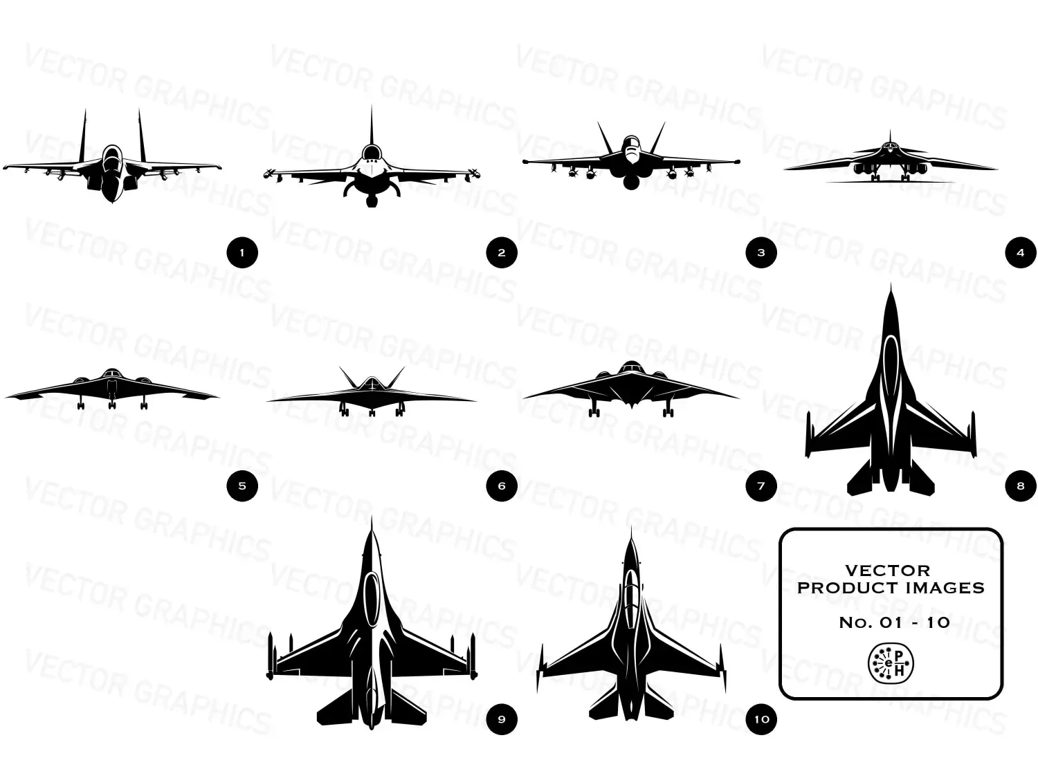 Discover 20 military aircraft vector designs in a comprehensive bundle, featuring bold plane silhouettes for decor and projects. Fighter, Bomber, and more. Elevate your art today!