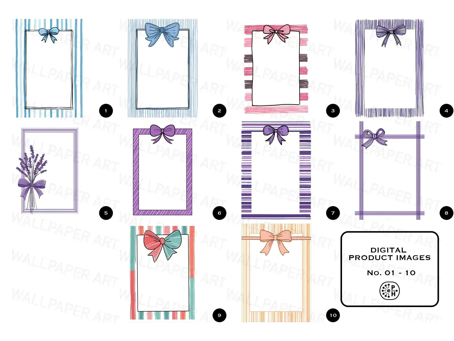 Explore 20 hand-drawn striped coastal summer bow frames, perfect for notes and invites! Calming pastel colors inspire creativity. Download now!