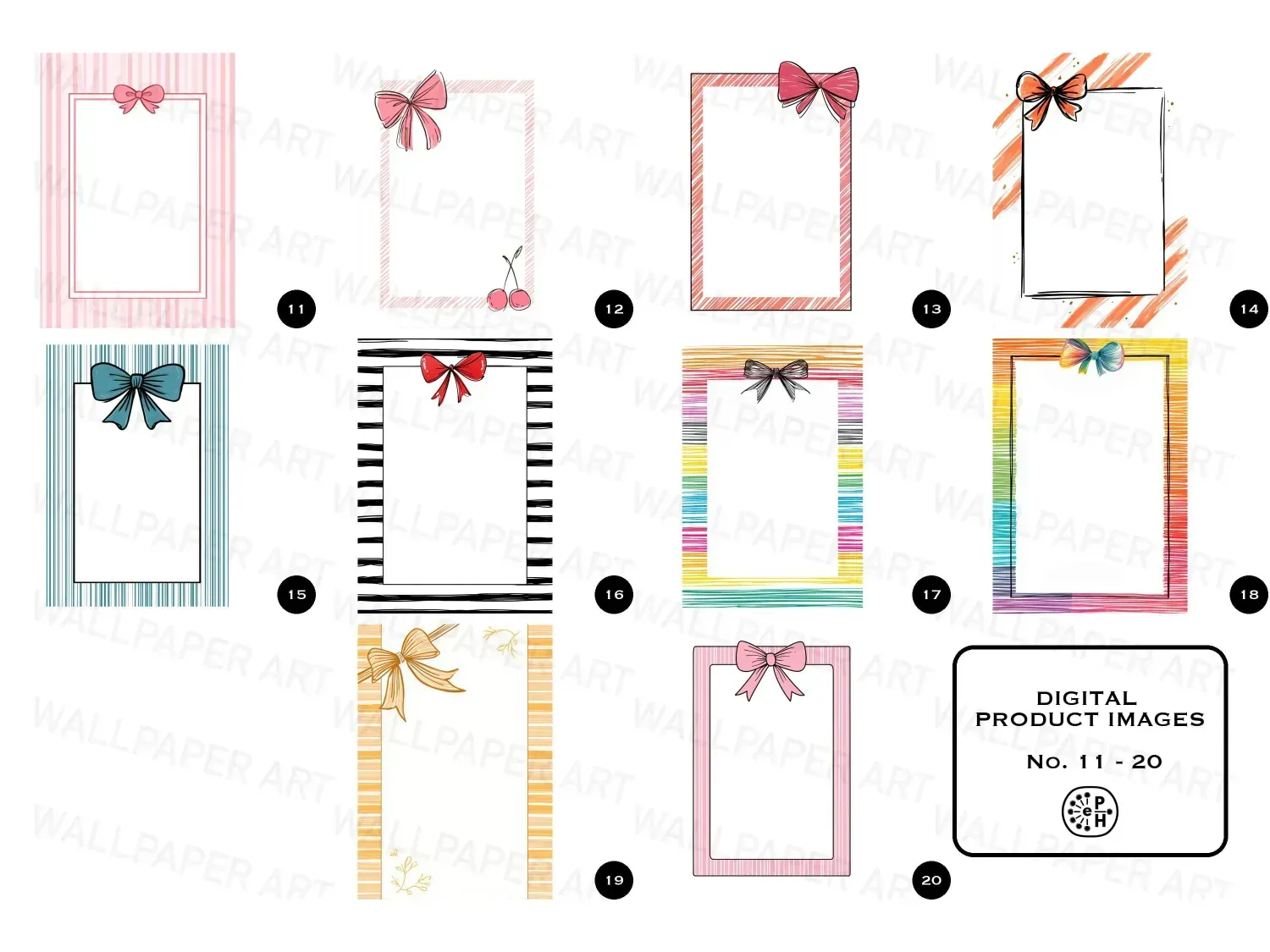Explore 20 hand-drawn striped coastal summer bow frames, perfect for notes and invites! Calming pastel colors inspire creativity. Download now!