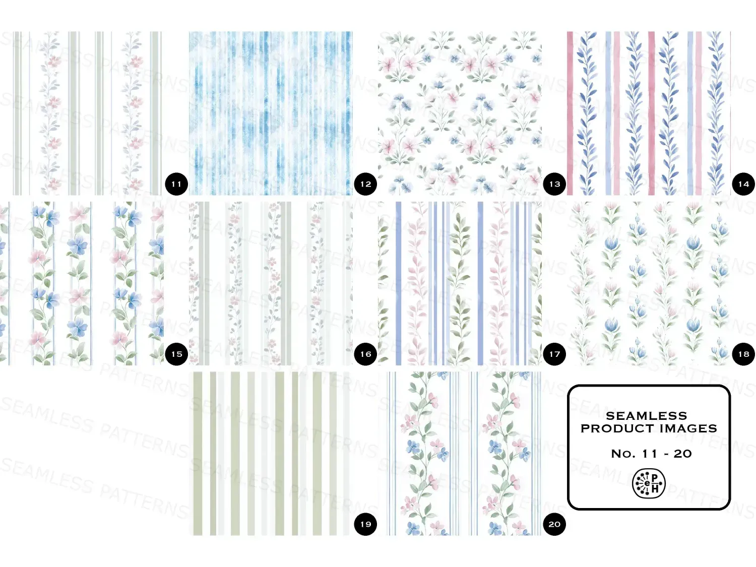 Delicate floral seamless pattern bundle, 20 designs, pastel seamless designs for nurseries, creating a charming pink and blue haven for baby, girls or boys. Capture joy today!