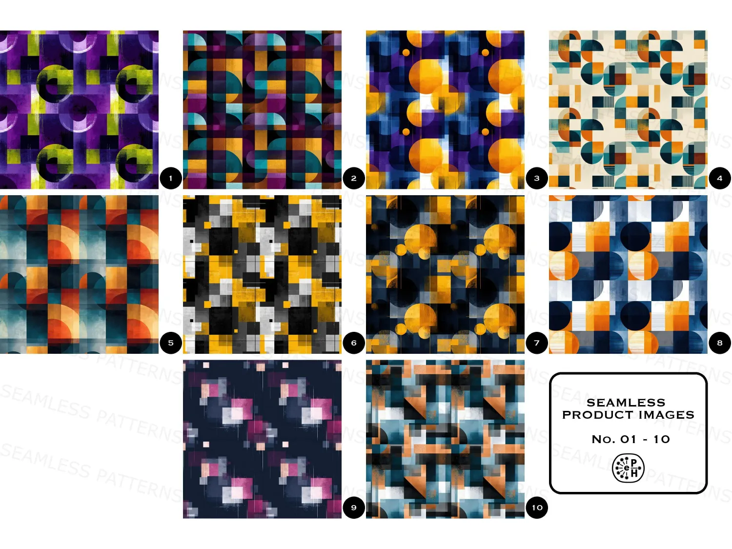 Discover vibrant retro geometric seamless pattern bundle designs in Peri Mustard and Periwinkle! Perfect for your creative projects, bring your designs to life!