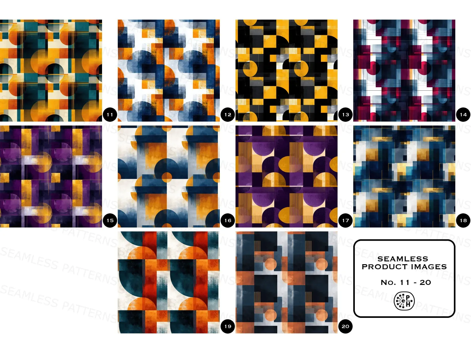 Discover vibrant retro geometric seamless pattern bundle designs in Peri Mustard and Periwinkle! Perfect for your creative projects, bring your designs to life!