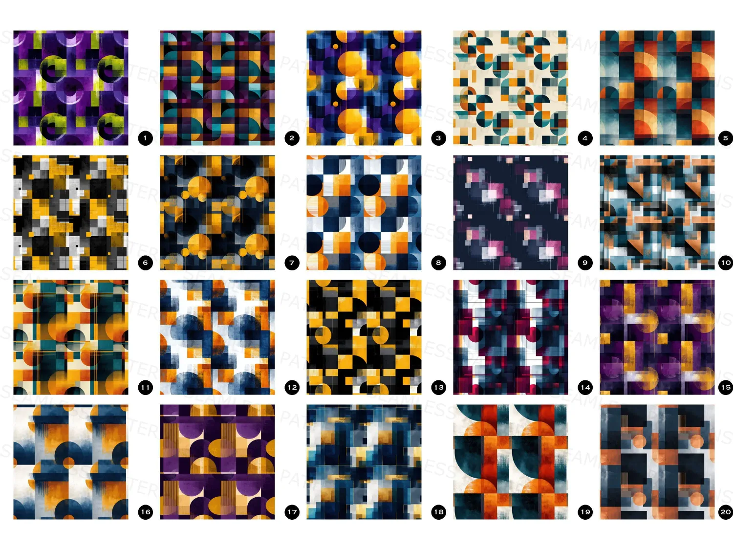 Discover vibrant retro geometric seamless pattern bundle designs in Peri Mustard and Periwinkle! Perfect for your creative projects, bring your designs to life!