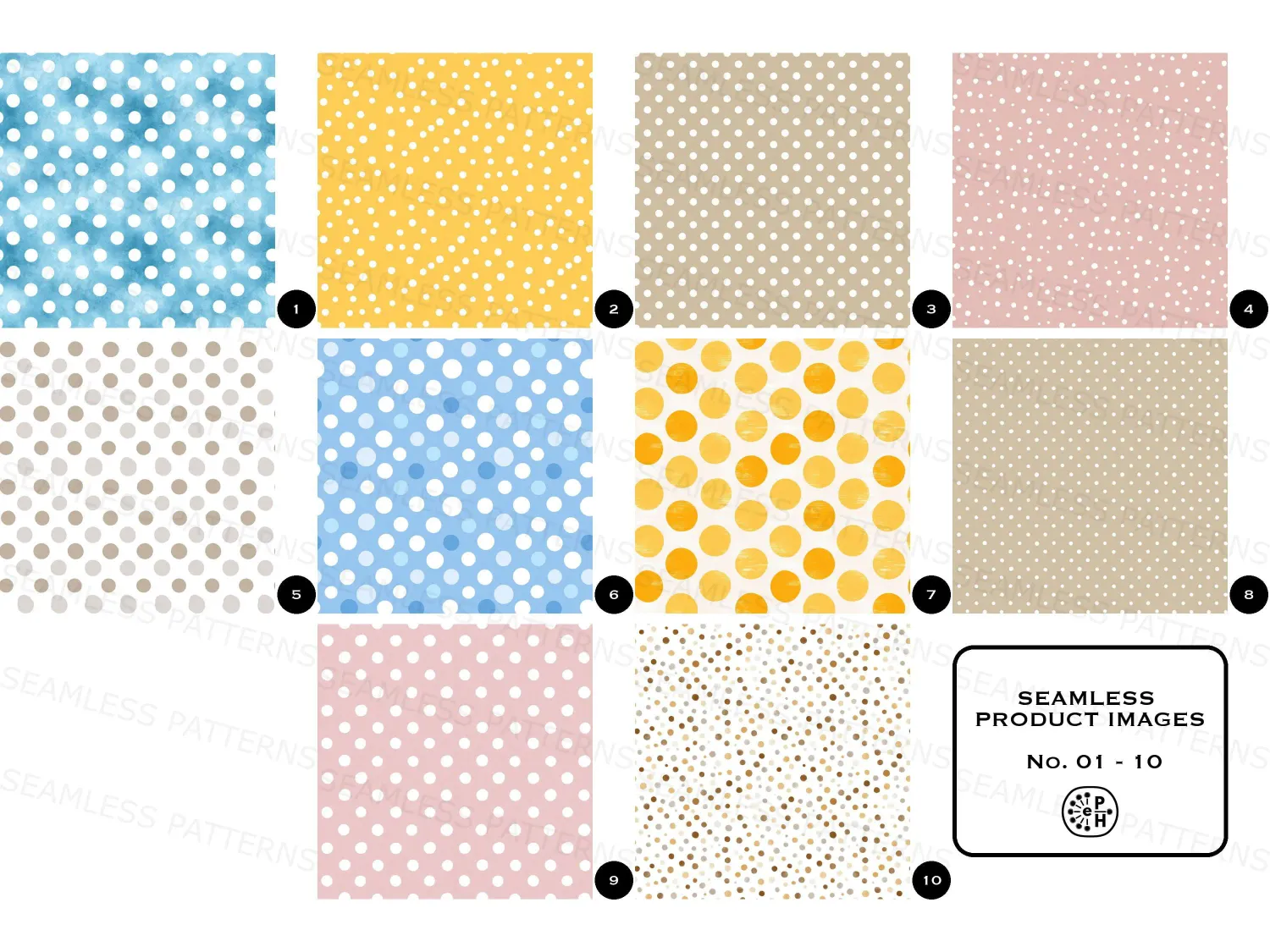 polka dot watercolor background bundle, seamless patterns, perfect for creating soft and playful designs. Add charm to your DIY projects!