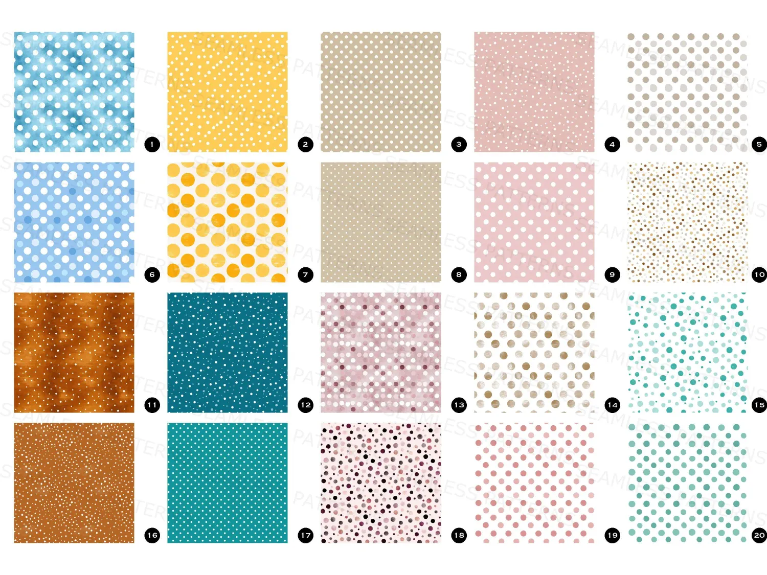 polka dot watercolor background bundle, seamless patterns, perfect for creating soft and playful designs. Add charm to your DIY projects!