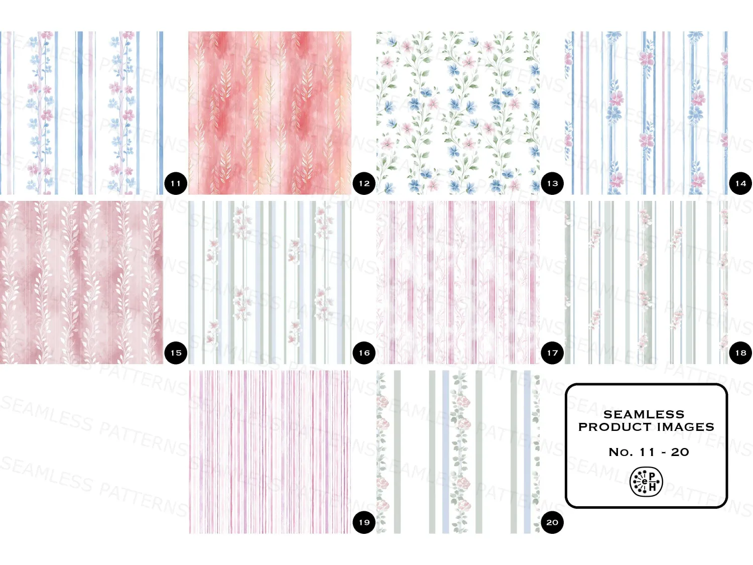 Floral Stripes Seamless Patterns, Stripe, Pastel Colors, Watercolor Designs, Brighten your space with dreamy florals and chic stripes! Perfect for nursery decor, invitations, or elegant wallpaper. Transform your designs and express your style today!