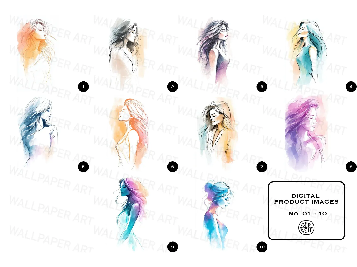 Discover our stunning woman profile posing silhouette art work bundle incl. elegant poses, dreamy pastel colors, perfect for art lovers. Bring creativity to life!