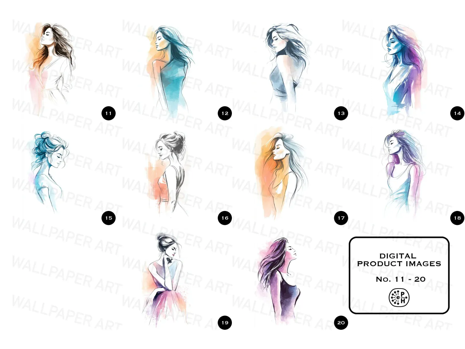 Discover our stunning woman profile posing silhouette art work bundle incl. elegant poses, dreamy pastel colors, perfect for art lovers. Bring creativity to life!