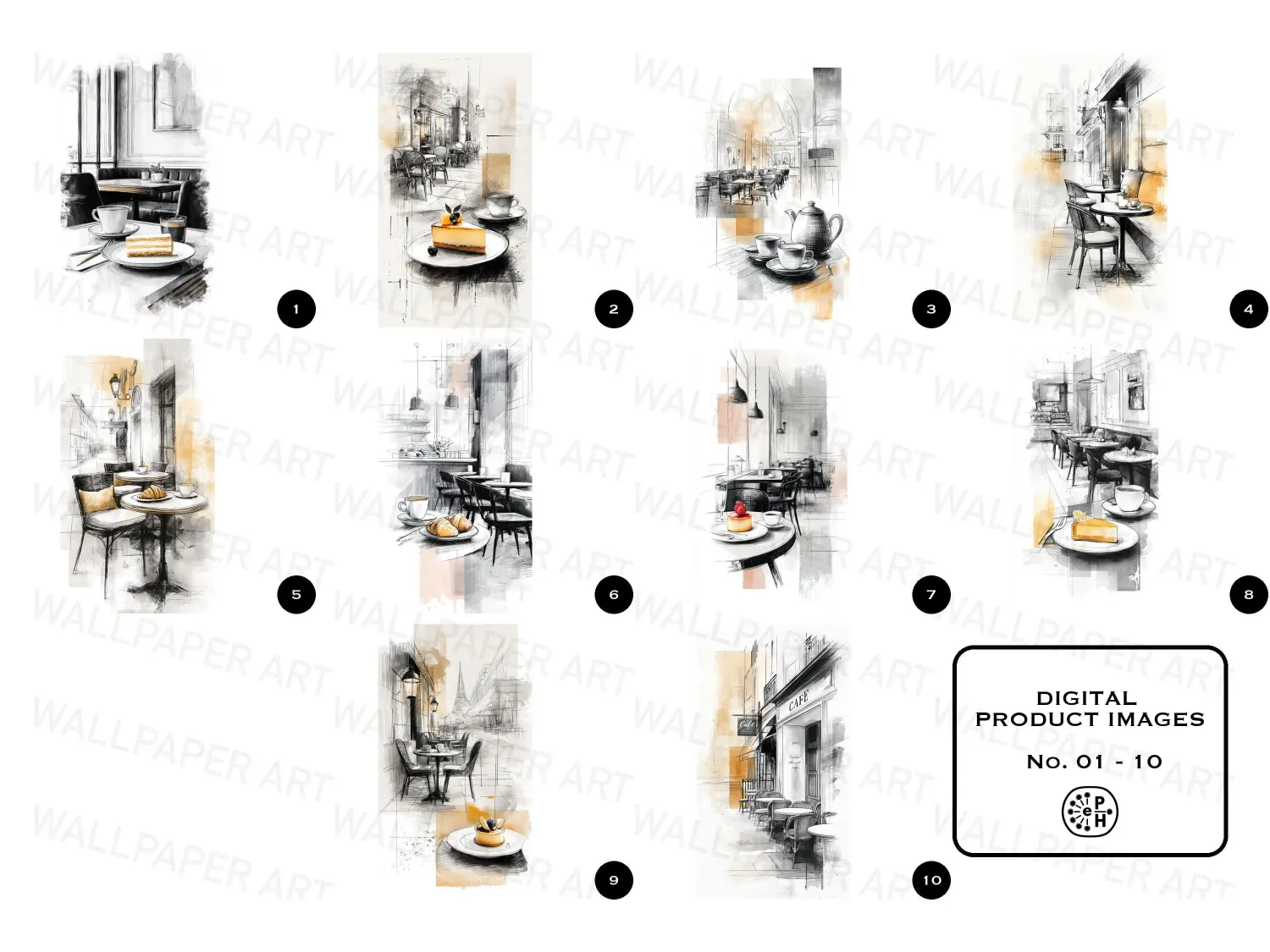 Bring Parisian charm to your home with our elegant pastry and cafe culture artwork sketches. Perfect for restaurant decor. Shop now!