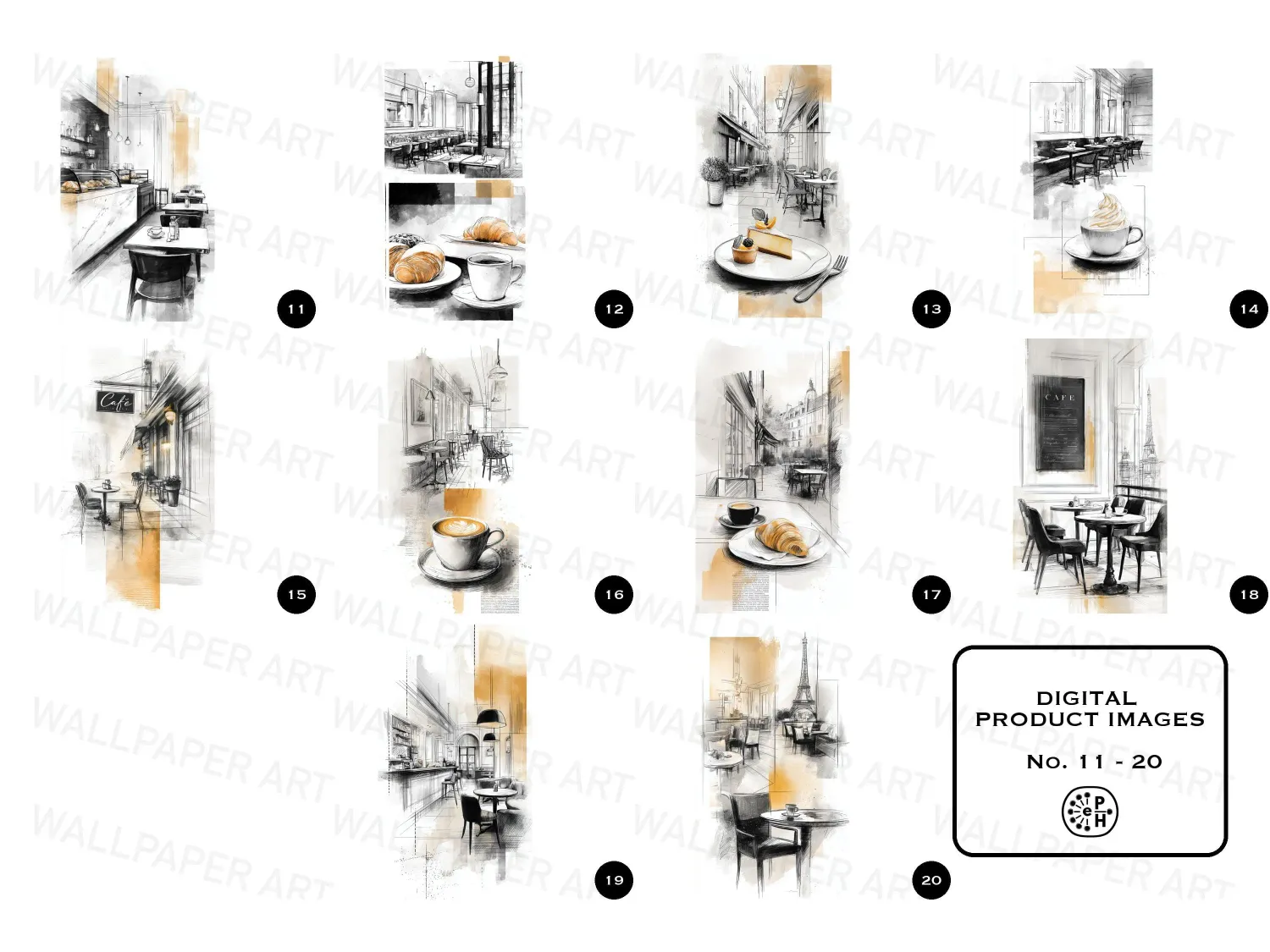 Bring Parisian charm to your home with our elegant pastry and cafe culture artwork sketches. Perfect for restaurant decor. Shop now!