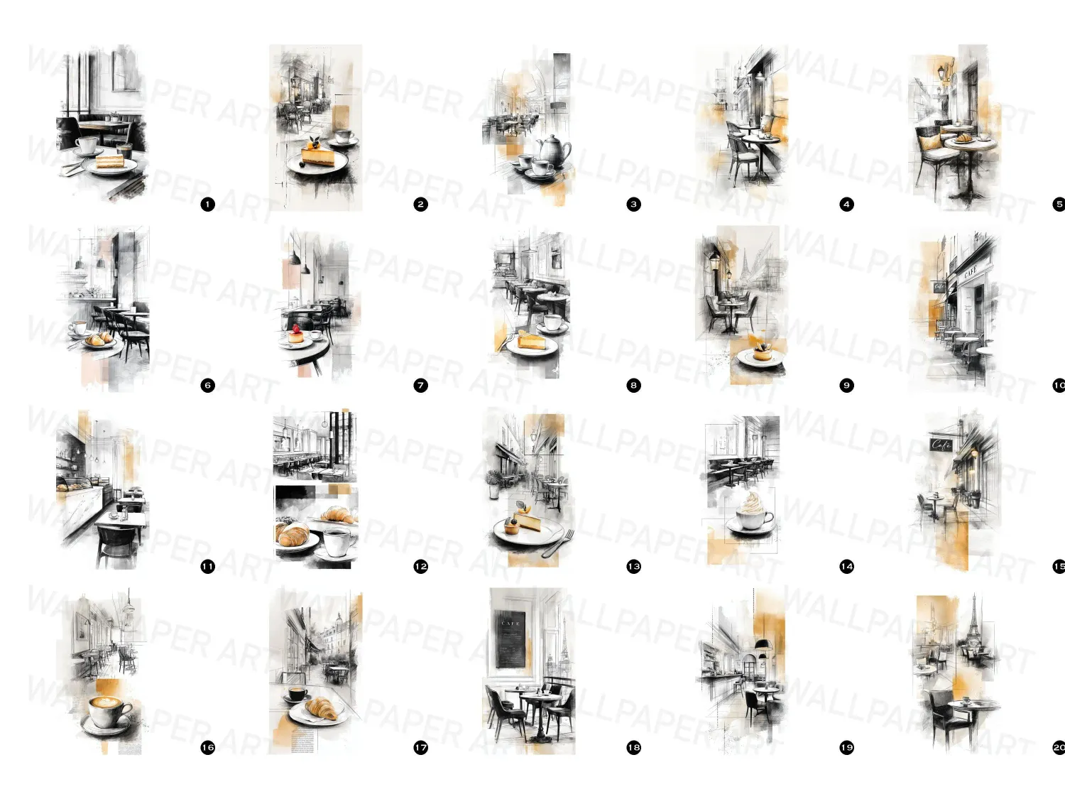 Bring Parisian charm to your home with our elegant pastry and cafe culture artwork sketches. Perfect for restaurant decor. Shop now!