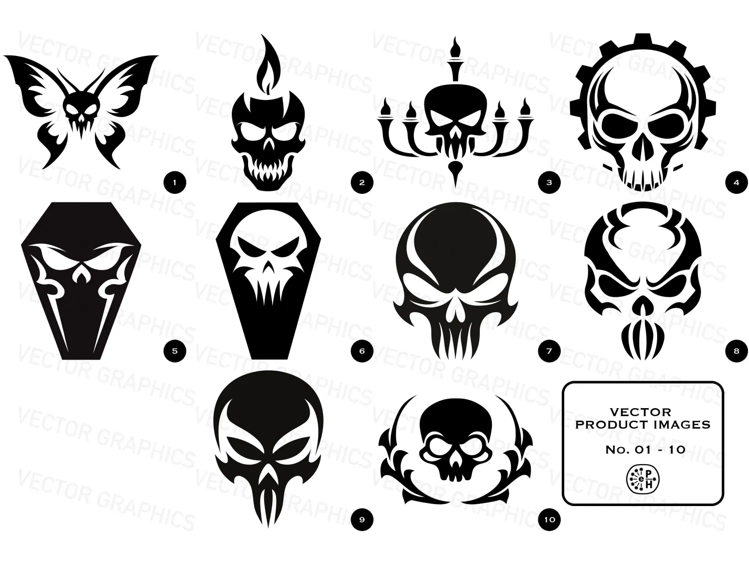 Vector Clipart Skulls Gothic Bundle, Wall Art, bold black skull illustrations, minimalism meets gothic elegance, perfect for tattoos and logos, grab your download now!
