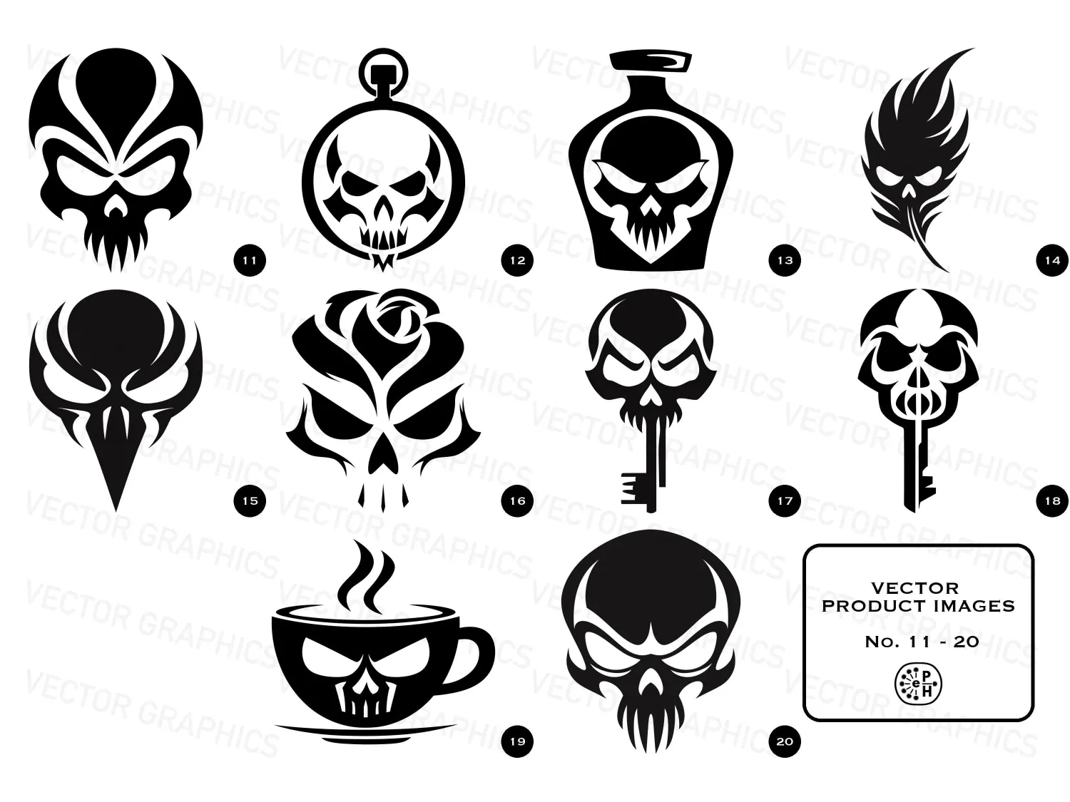 Vector Clipart Skulls Gothic Bundle, Wall Art, bold black skull illustrations, minimalism meets gothic elegance, perfect for tattoos and logos, grab your download now!