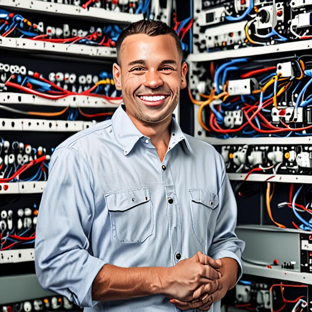 male automotive electrical engineer technician smiling
