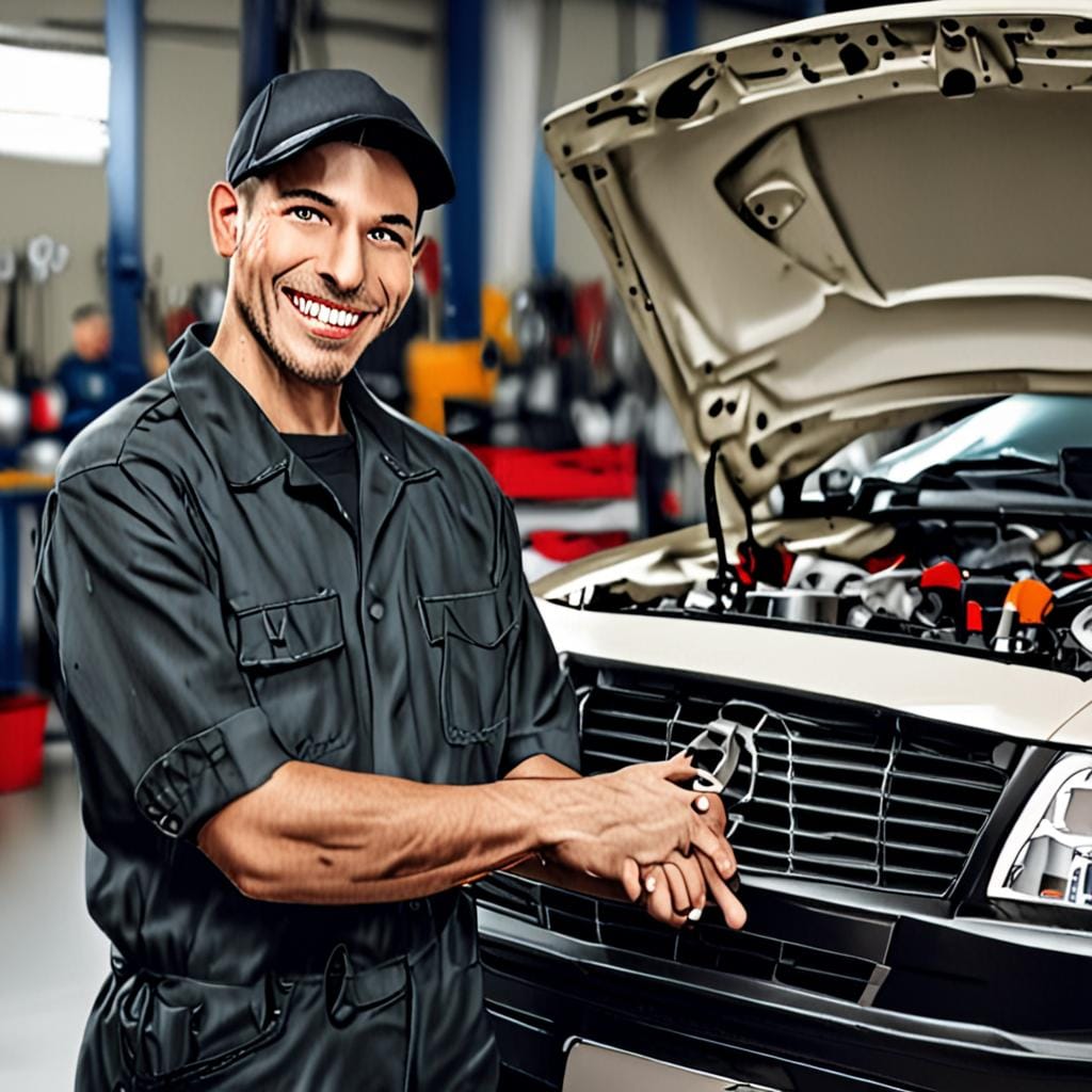 male auto mechanic professional smiling workshop
